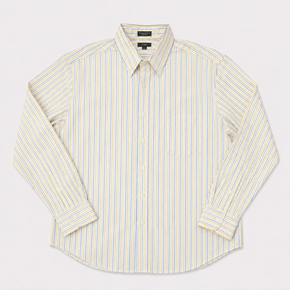 J.Crew Mens XL Yellow Blue Striped Dress Shirt 100% Cotton Button Front